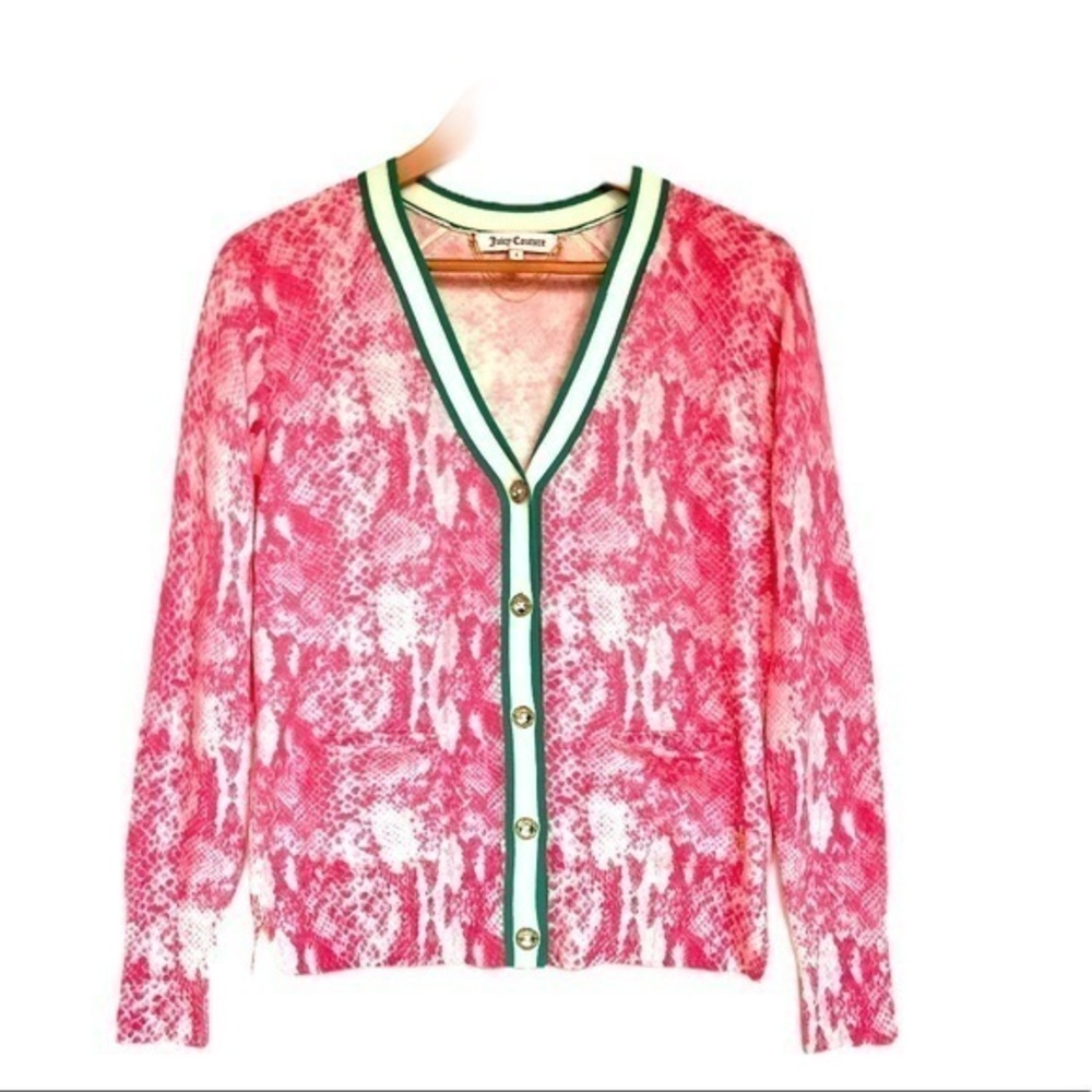 Juicy Couture Pink Python Print Wool Cardigan S - image 1